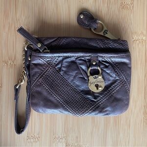 Juicy Couture Purse Bag 100% Genuine Leather Dark Brown Wristlet Clutch